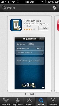 Image of RefillRx app on Itunes via iPhone